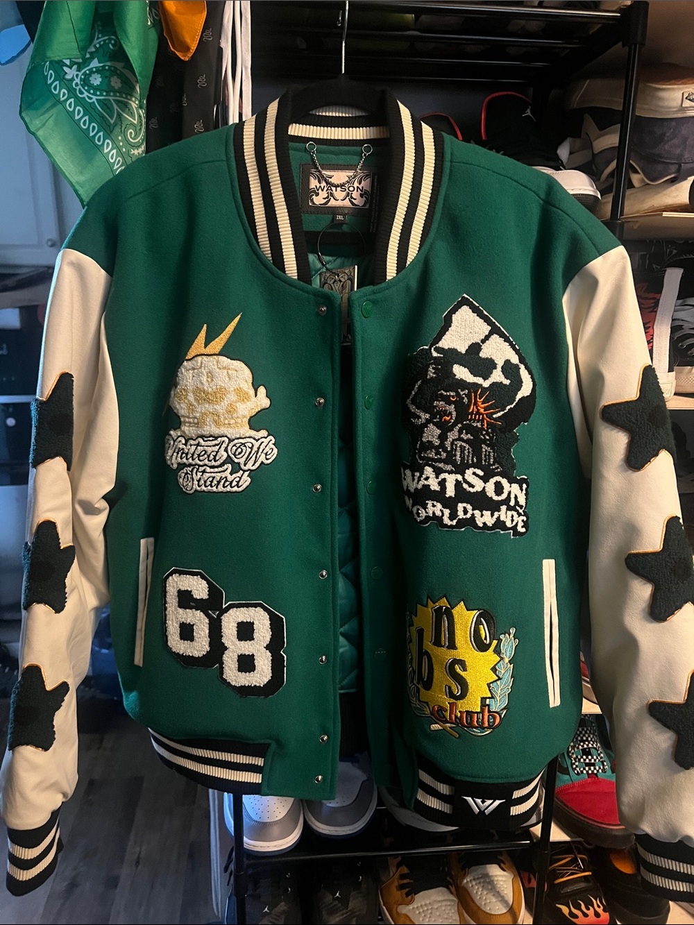 Watson Green & White Varsity Bomber Jacket